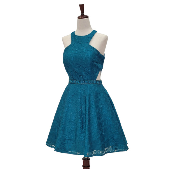 NWT Women's Fun Cutout Short Cocktail Dress in Teal - Picture 9 of 11